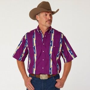VTG 90s Wrangler Western Shirt Men's XXL Purple Aztec Stripe Snap Cowboy‎ Rodeo